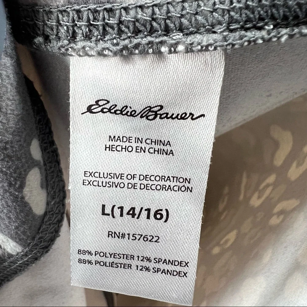 Eddie Bauer Girls Leggings Large Gray Leopard Print Activewear Yoga Tights L